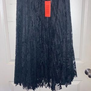 Black pleated lace midi skirt